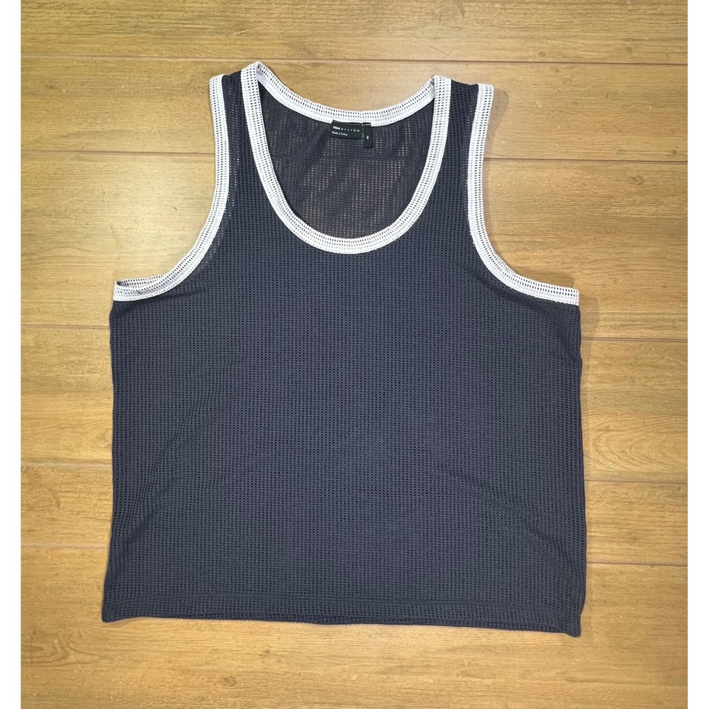 ASOS DESIGN Mens 2XL Navy Blue Mesh Tank Top White Trim 134147878 - Picture 2 of 7